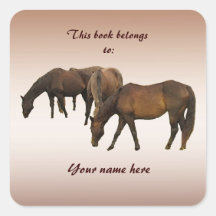 Grazing Horses Bookplate Sticker
