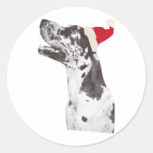Great Dane Santa Hat Round Sticker