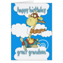Great Grandson Aeroplane / Aeroplane Giraffe Birth Greeting Cards