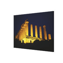 Greek Temple at Night with yellows and oranges Stretched Canvas Print
