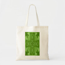Green abstract wood cross tote bag