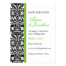 Green Accent Damask Save the Date Card Post Cards