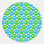 green and blue peace symbols round stickers