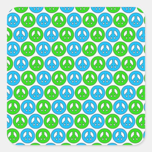 green and blue peace symbols square stickers