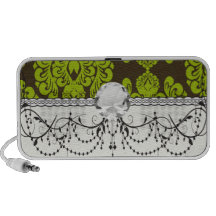 green and brown damask iPhone speakers
