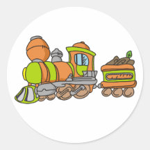 Green and Orange Train Round Sticker
