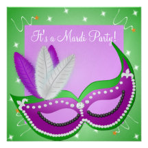 Green and Purple Personalised Mardi Gras Party Custom Invites