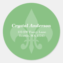 Green and White Fleur-De-Lis Custom Address Label Stickers