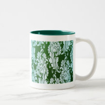 Green and white floral mug