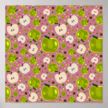 Green Apple Slices Pattern Poster