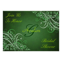 Green Baroque Swirls Bridal Shower Lime Invitation