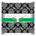 Green Black Damask Sweet 16 Birthday Party Custom Invites