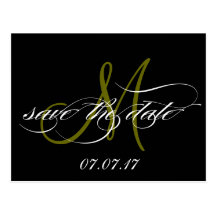 Green Black White Monogram Save the Date Postcards