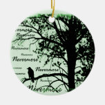 Green Black & White Nevermore Raven Silhouette Ornaments