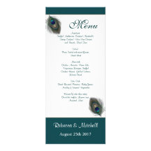Green blue peacock feathers Menu Invitation