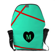 Green Blue, Red Stripes With Black Heart Courier Bags