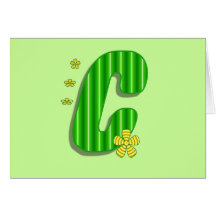 green C monogram Greeting Cards