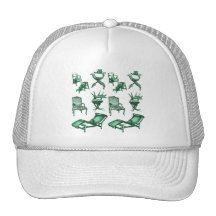 Green chairs trucker hats