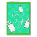 Green Chequerboard It's A Boy! Greeting Cards