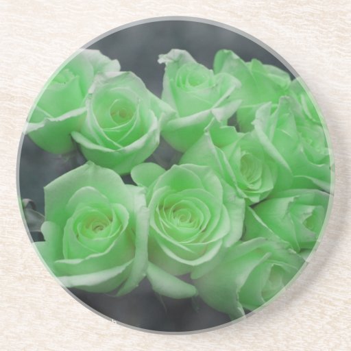 Green colourized bunch roses beverage coasters