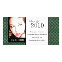 Green Damask Graduation Announcement Photo Cards