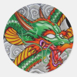 green dragon round sticker