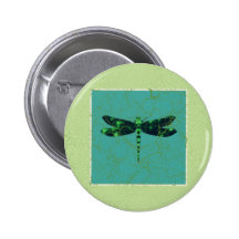 Green Dragonfly Pinback Button
