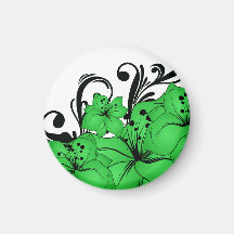 Green Floral Black Scrolls Fridge Magnets