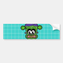 Green Frankenstein monkey on blue tile Bumper Sticker