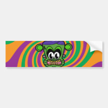 Green Frankenstein monkey on Halloween swirl Bumper Sticker