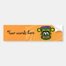 Green Frankenstein monkey on orange swirl Bumper Sticker