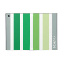 Green Grey Stripes Pattern Monogram Covers For iPad Mini