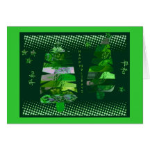 Green Kanji Holiday Collage Cards