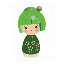 Green Kokeshi Triplet Postcard