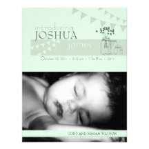 Green Mason Jar & Bunting Birth Announcement