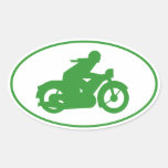 Green Motorbiker Sign Oval Sticker