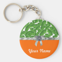 Green & orange shamrock pattern keychains