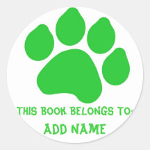 Green Paw Print Bookplate Sticker