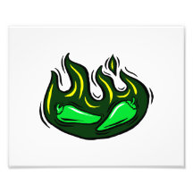 green peppers in green flame graphic photo print