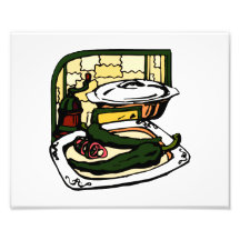 green Peppers pan grinder kitchen scene graphic Photo