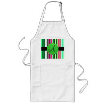Green pink black striped monogram aprons