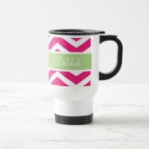 Green Pink Chevron Custom Name Coffee Mug