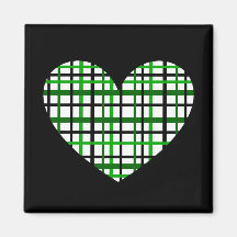 Green Plaid Heart Fridge Magnets