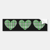 Green Plaid Hearts Bumper Stickers