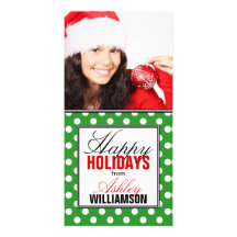 Green Polka Dot Red Happy Holidays Photo Cards