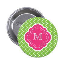 Green Quatrefoil with Pink Monogram