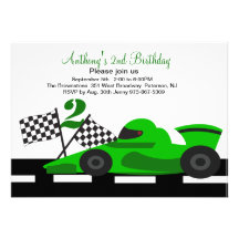 Green Race Car  Boys Second Birthday Invitation
