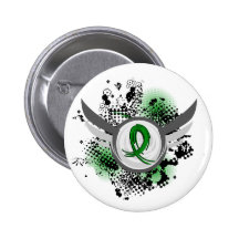 Green Ribbon And Wings Kidney Disease Pinback Buttons