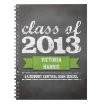 Green ribbon banner chalkboard graduation student notebooks