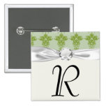 green sage and olive ornate damask pattern pinback button